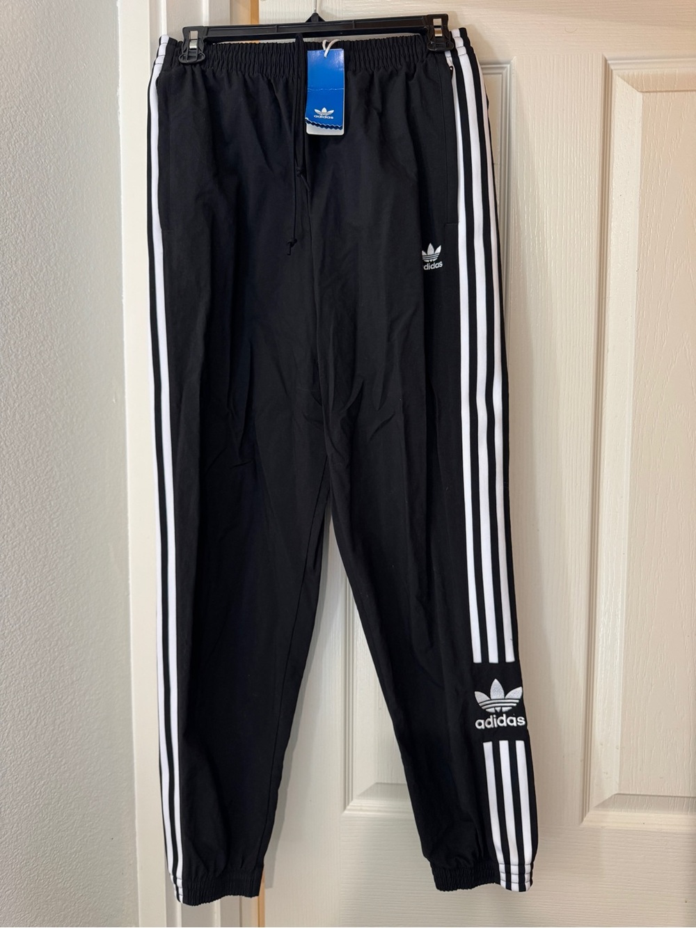 adidas women Black Track Pants with White 3-Stripes